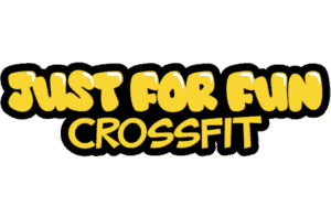 Vibrant "Just for Fun CrossFit" logo on black background.