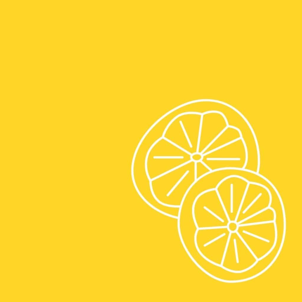 Simple line drawing of lemon slices on a yellow background.