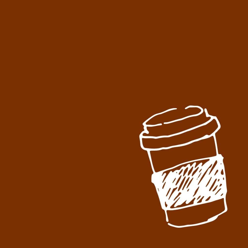 Hand-drawn coffee cup on brown background, minimalist style.
