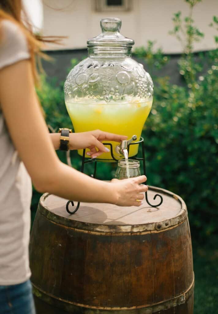 Fresh lemonade served from a glass dispenser at Sunny Cups Coffee.