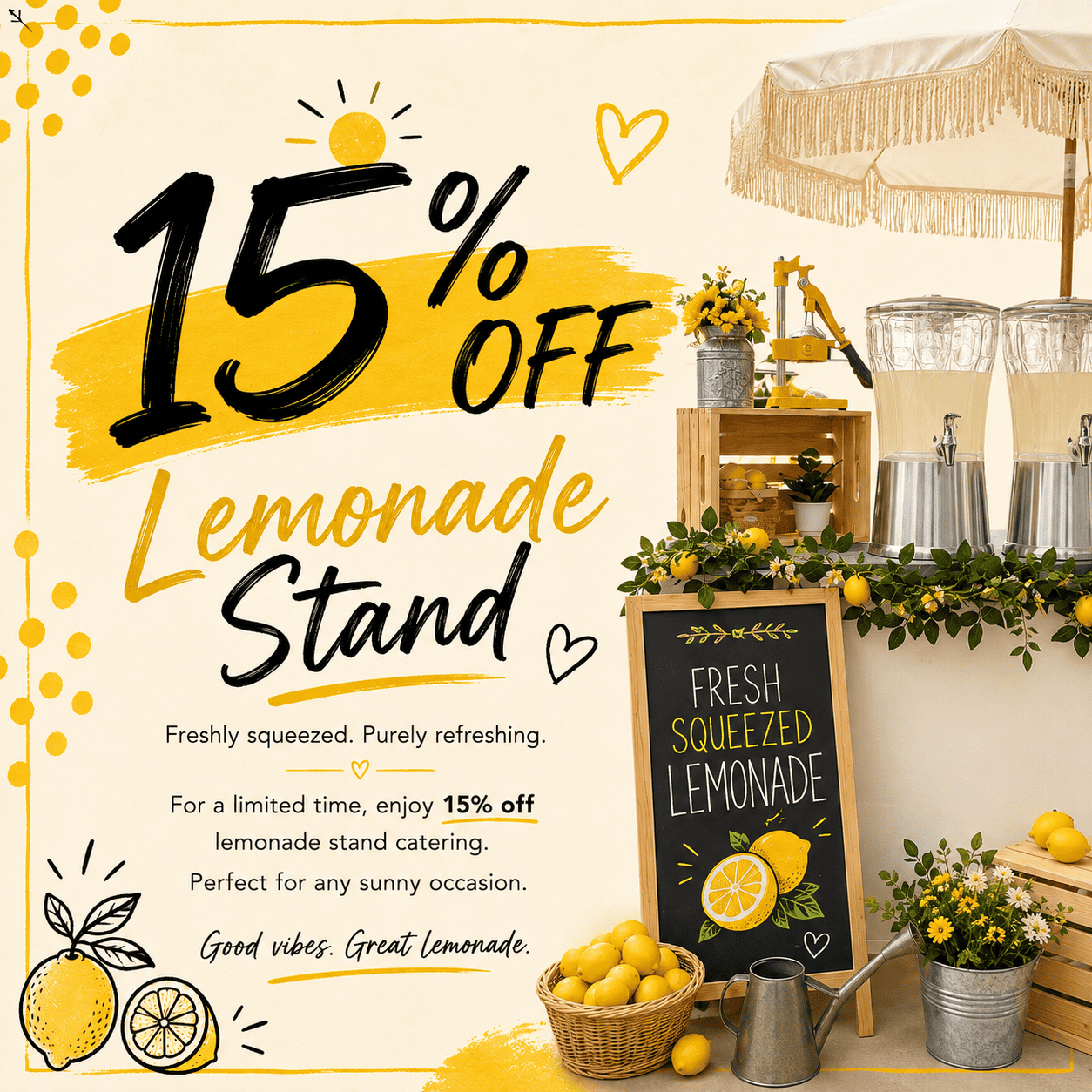 Mobile coffee catering Bay Area with lemonade stand and fresh lemons.